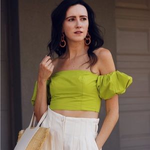 Lime Green Off The Shoulder Crop Top